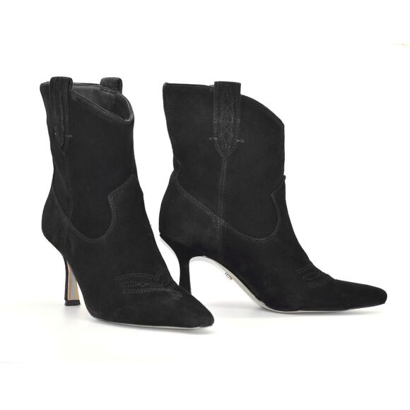 B5 Auth SAM EDELMAN Moe Black Suede Western Pointed Toe Boot Shoes Size 6M $145 - Picture 1 of 9